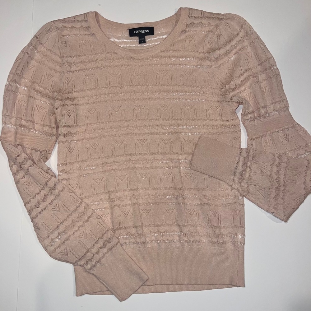Express Sweater Women Small Pink‎ Excellent Pointelle Knit Long Sleeve Crew Neck